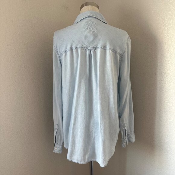 Rails Matea Lace Up V Neck Shirt Spread Collar Linen Blend Vintage Blue Sz M - Picture 3 of 12